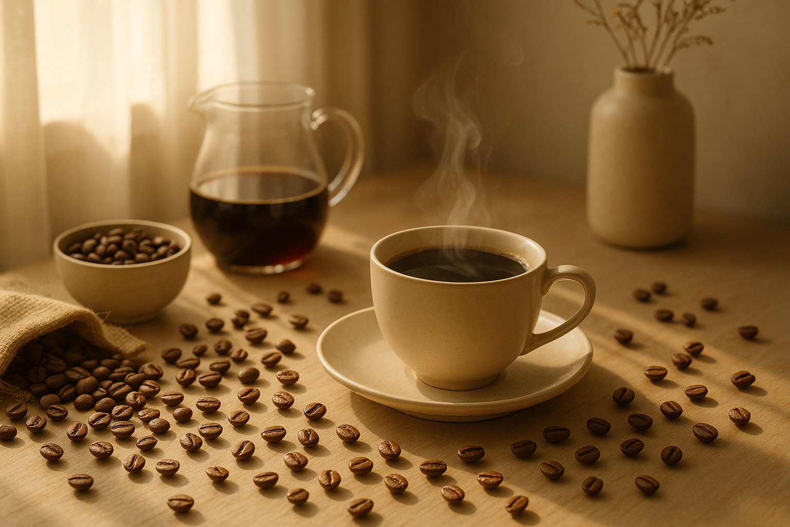 Ritual del café por la mañana con granos recién molidos