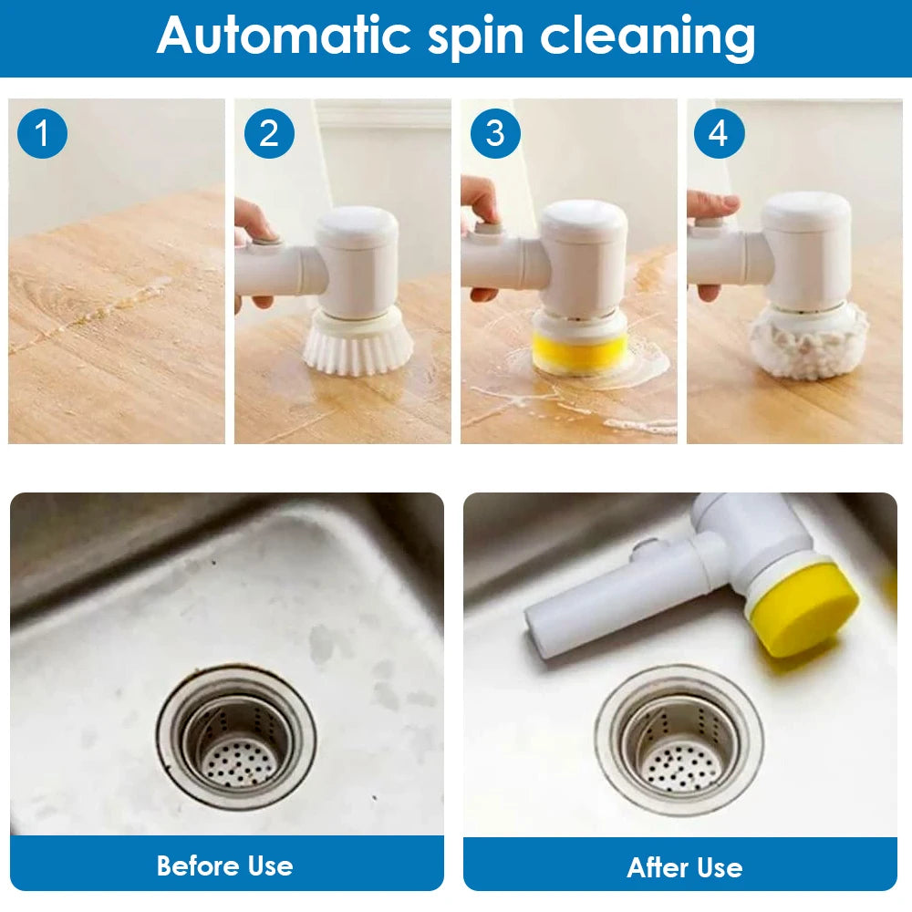 Cepillo Eléctrico de Limpieza Magic Brush 360° - Recargable USB con 3 Cabezales