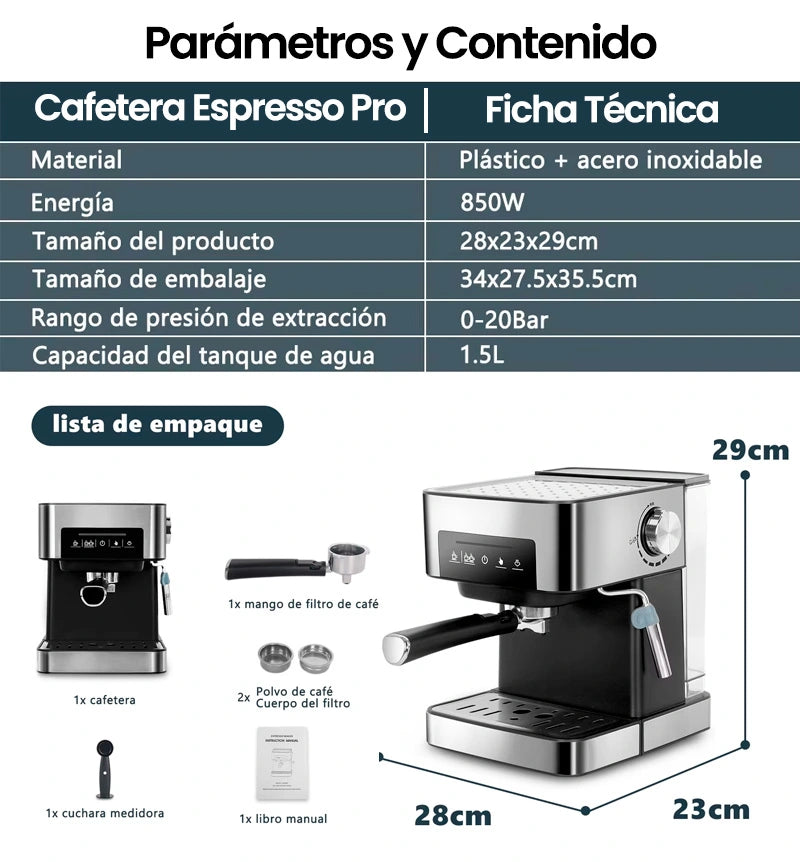 Cafetera Espresso Profesional Automática con Espumador de Leche - Coffee Maker Premium