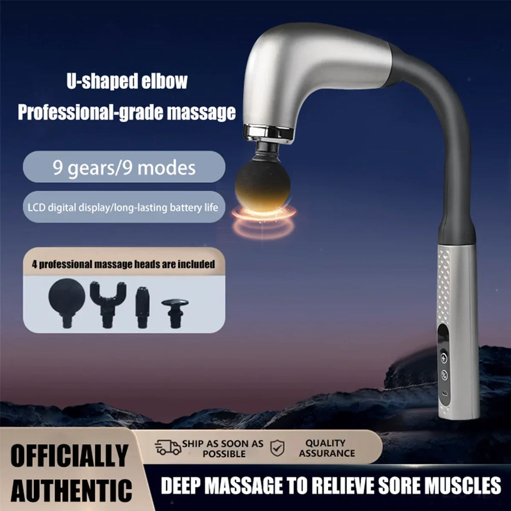 Masajeador de Percusión Profesional con Mango Extendido - 6 Velocidades y 4 Cabezales - Alivio Muscular Profundo