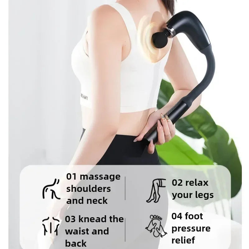 Masajeador de Percusión Profesional con Mango Extendido - 6 Velocidades y 4 Cabezales - Alivio Muscular Profundo